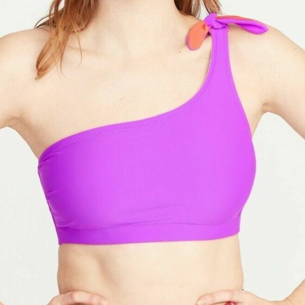 Old Navy Womens Sz XL Bikini Swim Suit Top Fuchsia Pink One Shoulder Padded Cups